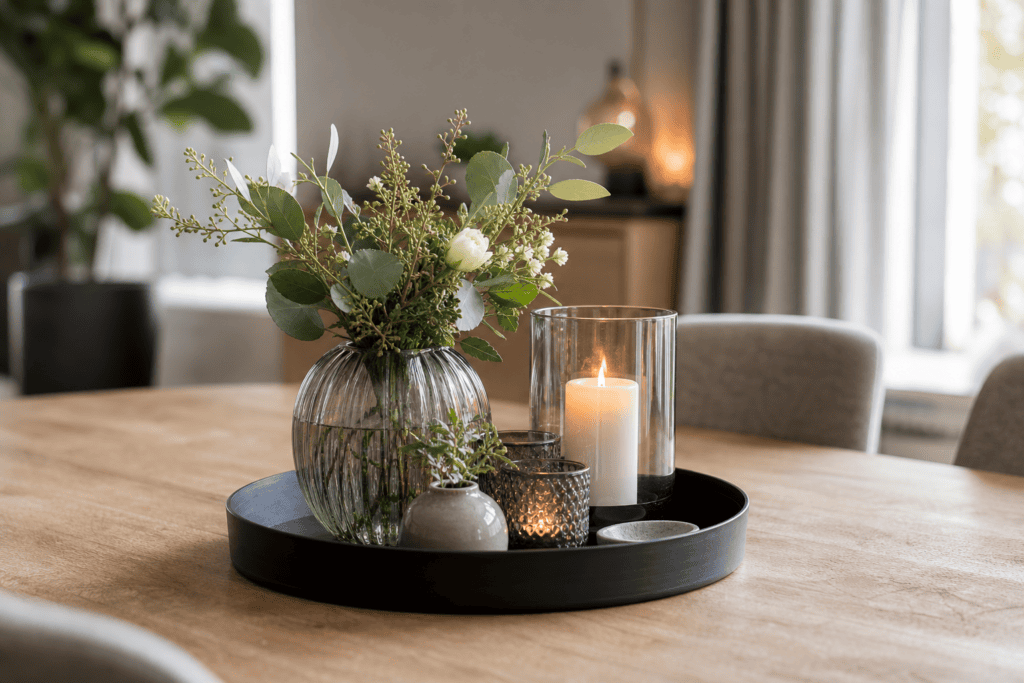 Wat kun je op een dienblad zetten als decoratie voor de eettafel?
